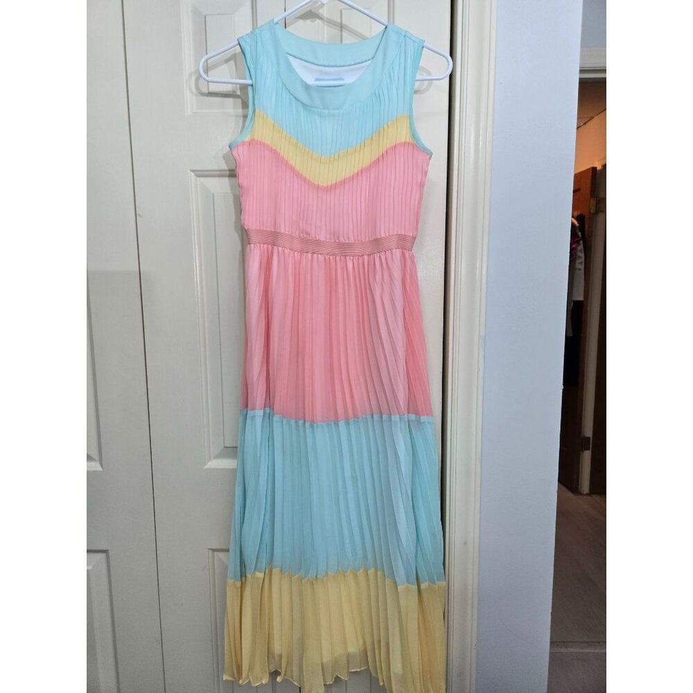 Tween Diva Colorblock Pleated Midi Dress Multicolor Size 14